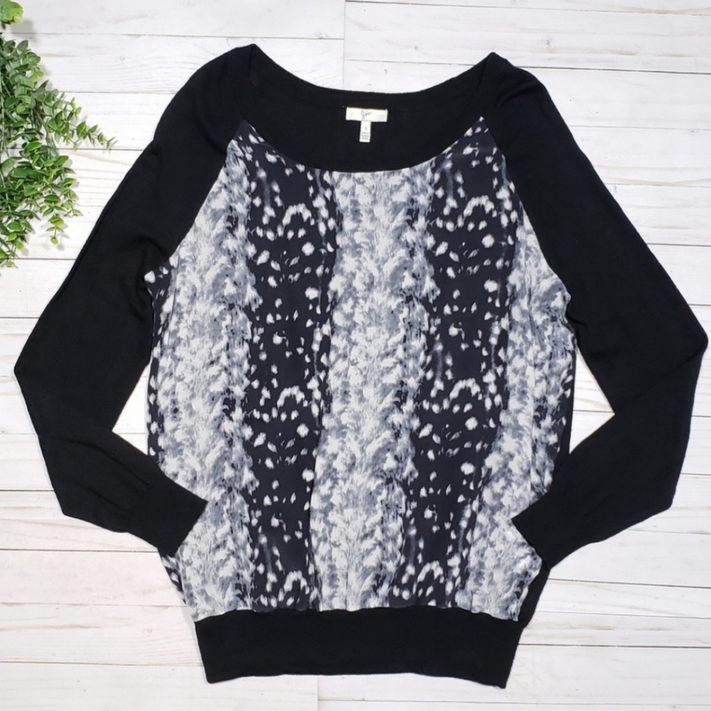 Joie Malena Snow Leopard Silk Cashmere Sweater